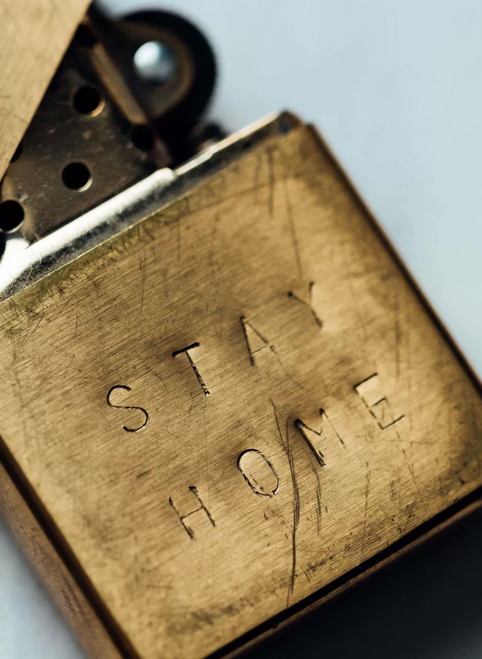Hand Stamped "Stay Home" Zippo*imogene+willie Online