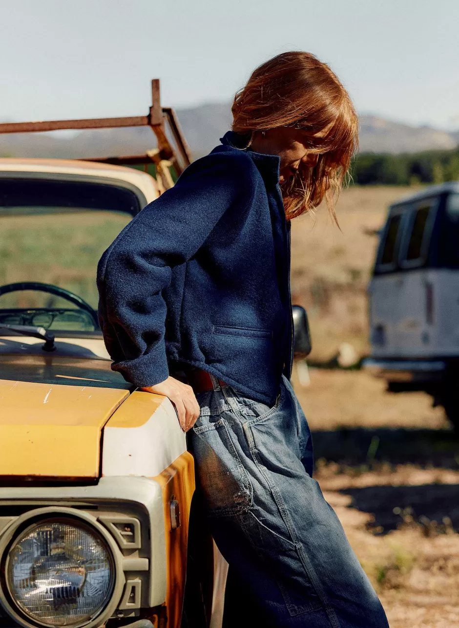 The Cropped Wool Souvenir Jacket In Blue*imogene+willie Cheap