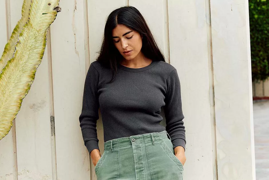 The Waffle Thermal Crew In Faded Black*imogene+willie Clearance